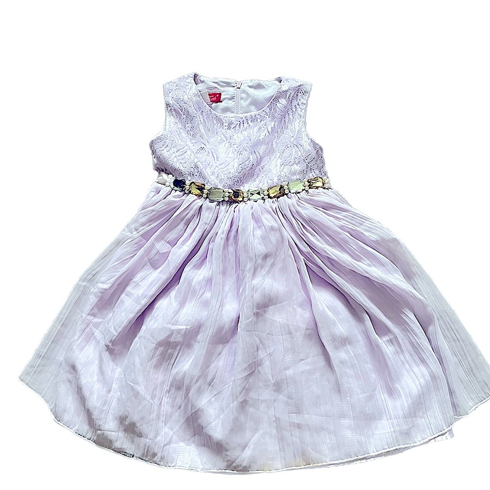 PRINCESS FAITH Lavender Purple Sleeveless Satin & Lace Rhinestone Dress,…
